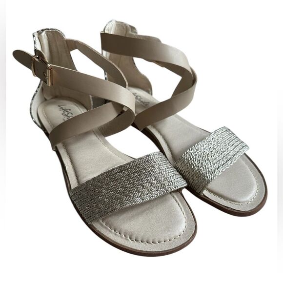 LifeStride Riley Strappy Sandals. Gold Upper with Snakeskin Pattern Heel. Sz 9.5 - Picture 1 of 8